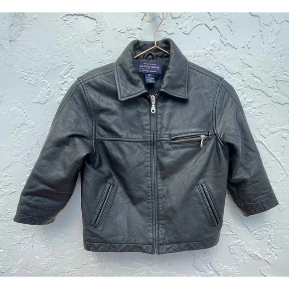 Class Club Kids Long Sleeve Full Zip Leather Motorcycle Jacket Black Sz 6/7 - Picture 1 of 13